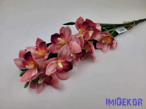 Gumis mű cymbidium orchidea levéllel 54cm - Púder