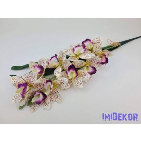 Gumis mű cymbidium orchidea levéllel 54cm - Krém Foltos