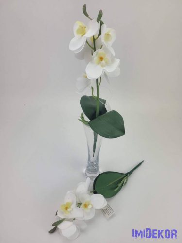 Orchidea gumis levéllel 32cm - Fehér
