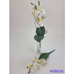 Orchidea gumis levéllel 32cm - Fehér pöttyös