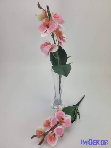 Orchidea gumis levéllel 32cm - Halvány rózsaszín