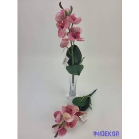 Orchidea gumis levéllel 32cm - Cirmos rózsaszín