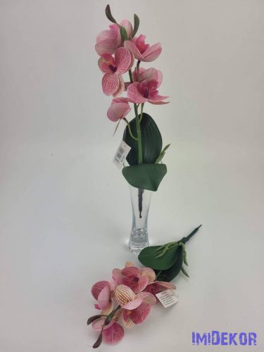 Orchidea gumis levéllel 32cm - Cirmos rózsaszín