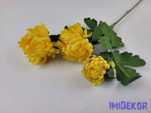 Krizantém 3 fejes selyem ág 68cm - Sárga