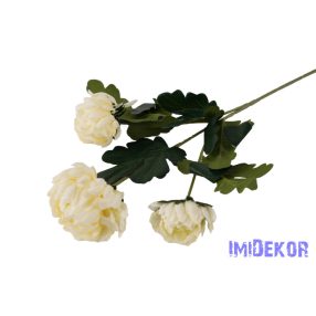 Krizantém 3 fejes selyem ág 68cm - Krém-Zöldes