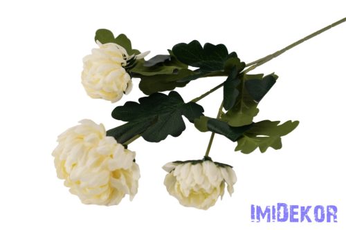 Krizantém 3 fejes selyem ág 68cm - Krém-Zöldes