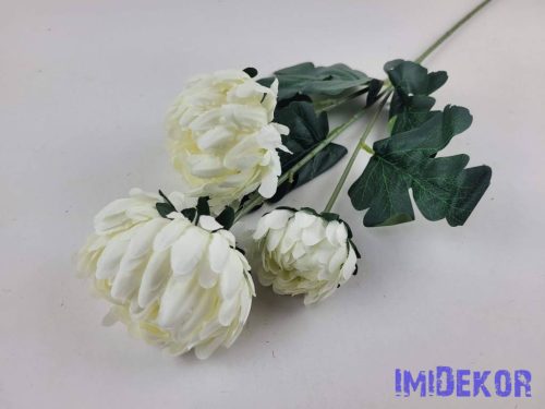 Krizantém 3 fejes selyem ág 68cm - Krém