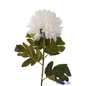Dús fejű krizantém szálas selyemvirág 74cm - Fehér