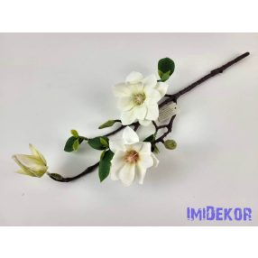 Magnólia 2 fej + bimbó real touch ág 54 cm - Krém