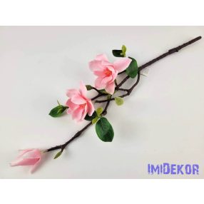Magnólia 2 fej + bimbó real touch ág 54 cm - Rózsaszín