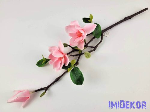 Magnólia 2 fej + bimbó real touch ág 54 cm - Rózsaszín
