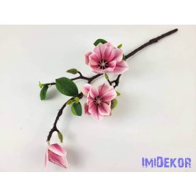   Magnólia 2 fej + bimbó real touch ág 54 cm - Világos Lilás