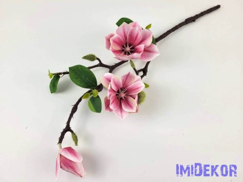 Magnólia 2 fej + bimbó real touch ág 54 cm - Világos Lilás