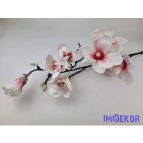   Gumis magnólia ág 7 fejes 95cm - Fehér-Rózsaszín közepű