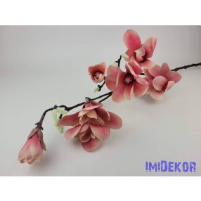 Gumis magnólia ág 7 fejes 95cm - Krém-Rózsaszín