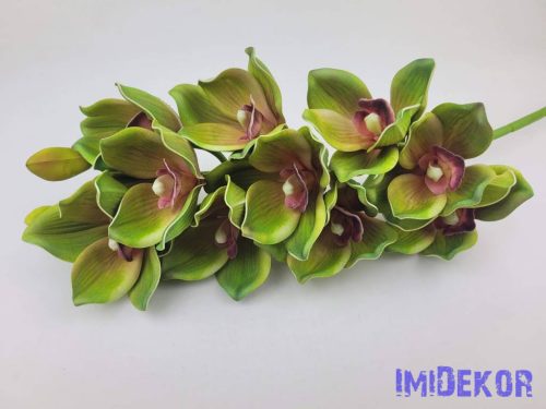Polifoam cymbidium 10+2v orchidea élethű ág 75cm - Zöldes