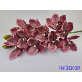   Polifoam cymbidium 10+2v orchidea élethű ág 75cm - Bordó-Cirmos