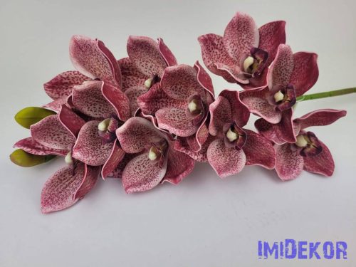 Polifoam cymbidium 10+2v orchidea élethű ág 75cm - Bordó-Cirmos