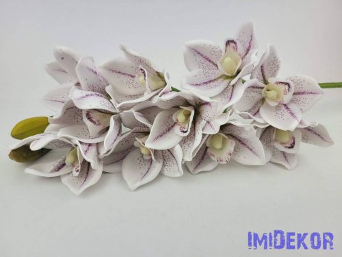 Polifoam cymbidium 10+2v orchidea élethű ág 75cm - Fehér-Lila Cirmos