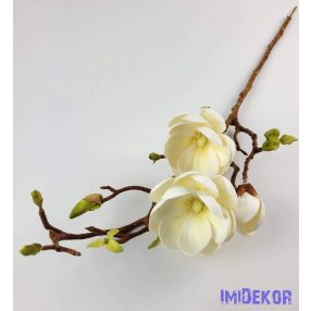   Magnólia 2 fej + bimbó real touch élethű ág 80 cm - Krém