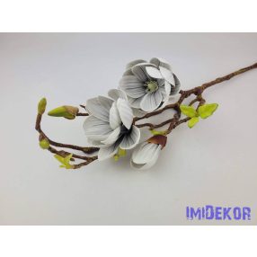   Magnólia 2 fej + bimbó real touch élethű ág 80 cm - Silver