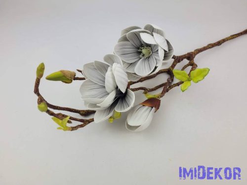 Magnólia 2 fej + bimbó real touch élethű ág 80 cm - Silver