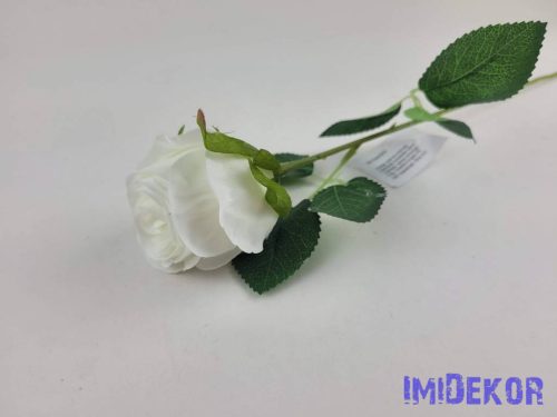 Bimbós rózsa szálas selyemvirág 52cm - Fehér