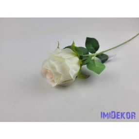   Bimbós rózsa szálas selyemvirág 52cm - Krém-Rózsaszín középpel