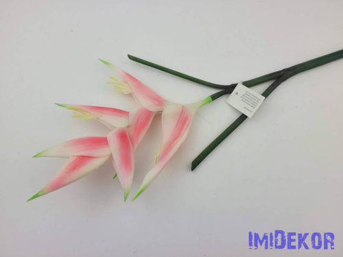 Heliconia / Rákollóvirág élethű gumis 86 cm - Világos Rózsaszín