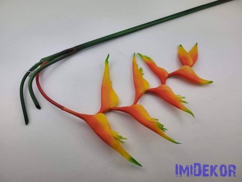 Heliconia / Rákollóvirág élethű gumis csüngős 86 cm - Narancsos