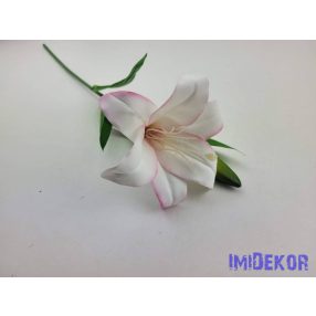   Liliom szálas gumis művirág 47cm - Fehér-Rózsaszín szélű