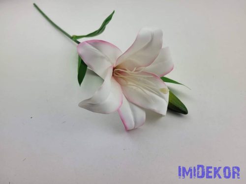 Liliom szálas gumis művirág 47cm - Fehér-Rózsaszín szélű