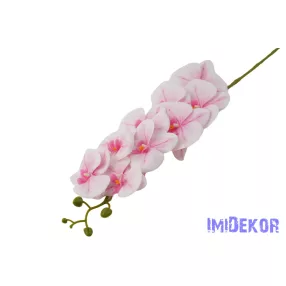  Orchidea ág gumírozott eres selyem 90cm - Fehér-Rózsaszín