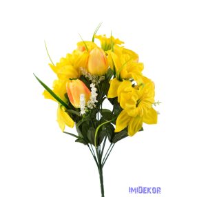 Tulipán-Nárcisz tavaszi selyemvirág csokor 40cm - Sárga