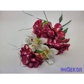   Dália-Orchidea 7 ágú selyem csokor fűszálakkal 49cm - Pink