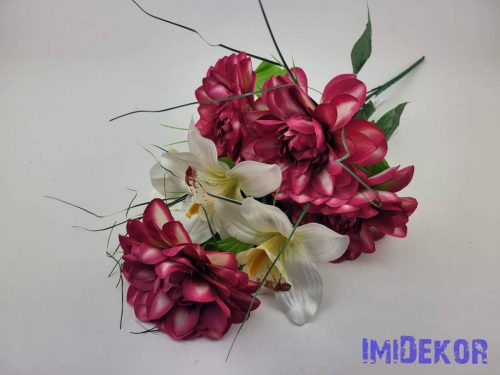 Dália-Orchidea 7 ágú selyem csokor fűszálakkal 49cm - Pink