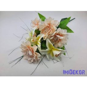   Dália-Orchidea 7 ágú selyem csokor fűszálakkal 49cm - Barack