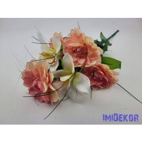   Dália-Orchidea 7 ágú selyem csokor fűszálakkal 49cm - Cirmos