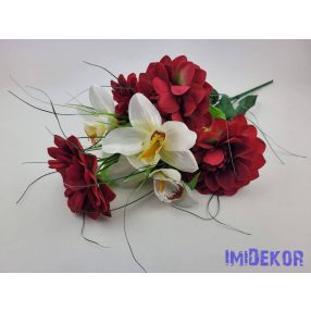   Dália-Orchidea 7 ágú selyem csokor fűszálakkal 49cm - Bordó