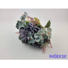 Rózsa + kis virág 7 ágú selyem csokor 29cm - Kék