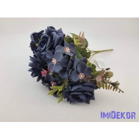 Rózsa + kis virág 7 ágú selyem csokor 29cm - Fekete