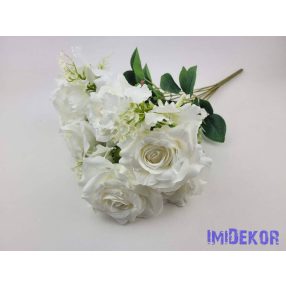 Rózsa 9 ágú selyemvirág csokor 49 cm - Fehér