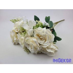 Rózsa 9 ágú selyemvirág csokor 49 cm - Krém