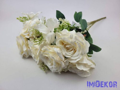 Rózsa 9 ágú selyemvirág csokor 49 cm - Krém
