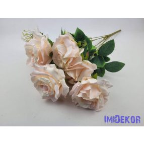 Rózsa 9 ágú selyemvirág csokor 49 cm - Krém-Barack