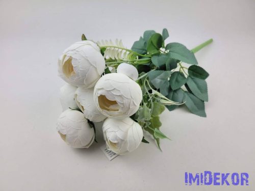 Boglárka 7 ágú selyemvirág csokor 42 cm - Törtfehér