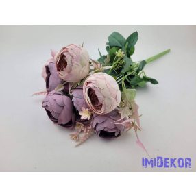 Boglárka 7 ágú selyemvirág csokor 42 cm - Krém-Lilás