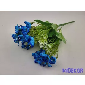 Minivirágos 5 ágú selyem csokor 32 cm - Kék