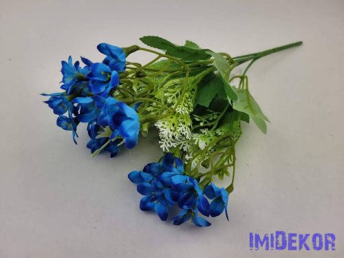 Minivirágos 5 ágú selyem csokor 32 cm - Kék