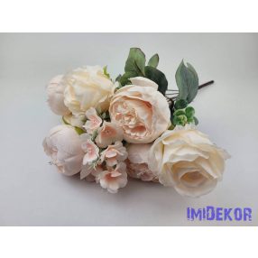 Rózsa-peónia 9 ágú selyemvirág csokor 47cm - Barack